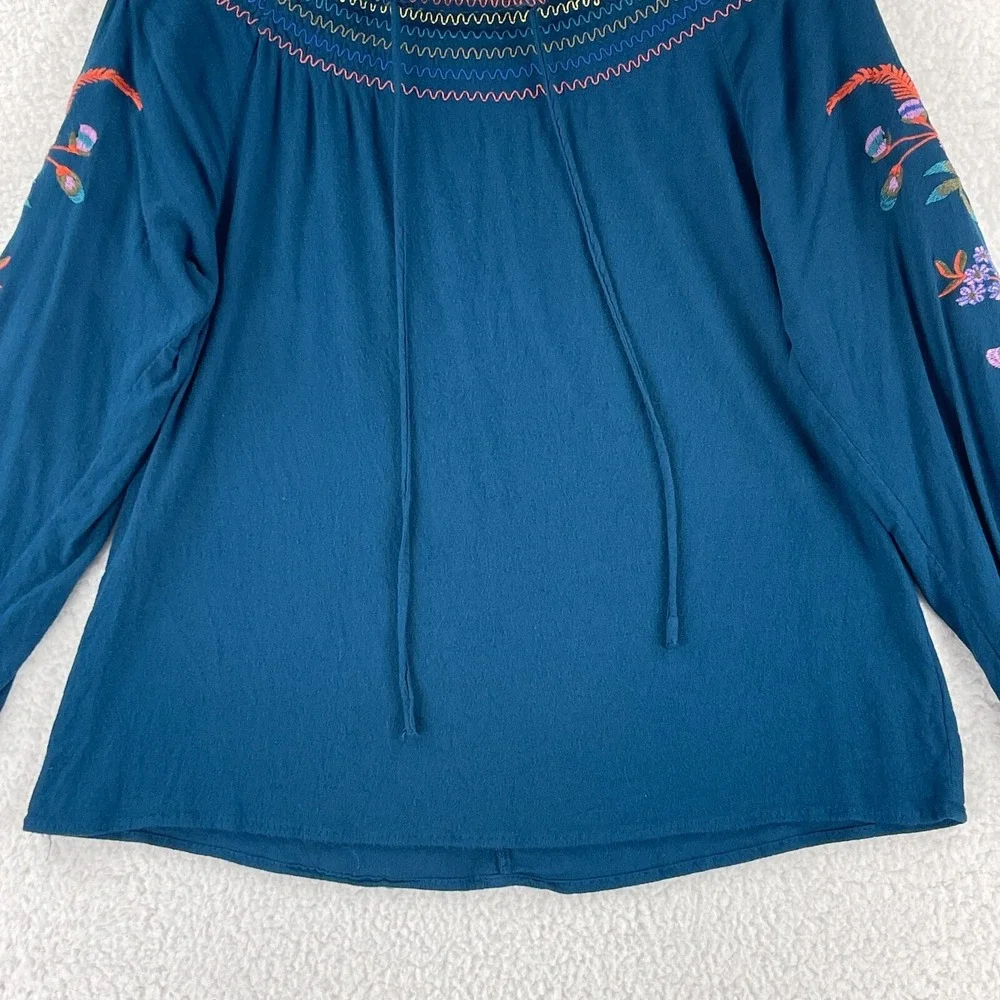 Umgee Top Womens Medium Blue Floral‎ Embroidered Off Shoulder Long Sleeve Boho
